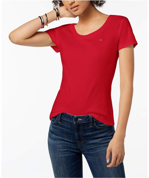 TOMMY HILFIGER(トミーヒルフィガー)の「Tommy Hilfiger Cotton Logo T-Shirt, Created for Macy's(Tシャツ/カットソー・レディース・Pink/Black/Coralie/Red/Blue/Sweet Pea/White・XS/S/M/L/XL/XXL)」の4枚目の写真