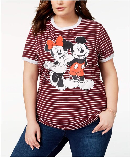 Disney（ディズニー）の「Disney Plus Size Striped Mickey & Minnie Mouse TShirt