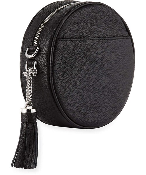 MICHAEL KORS（マイケルコース）の「MICHAEL Michael Kors Canteen Medium Round Leather Crossbody Bag - Silvertone Hardware（ショルダーバッグ・レディース・White/Black・One Size）」の4枚目の写真