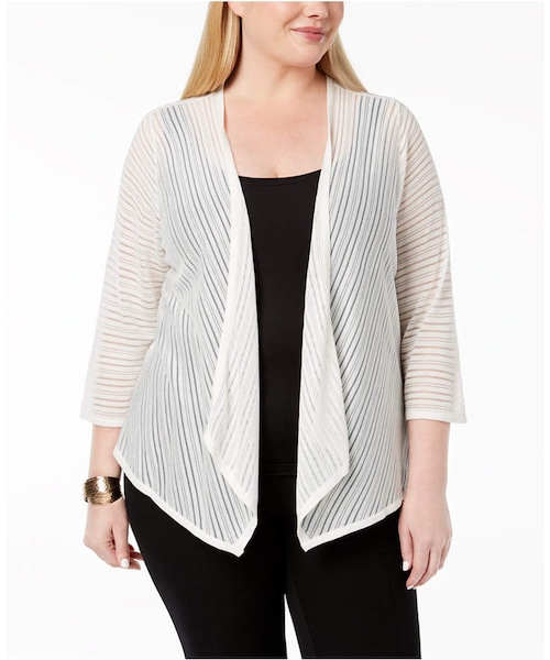 Alfani（アルファニ）の「Alfani Plus Size SheerStripe Cardigan, Created for Macy