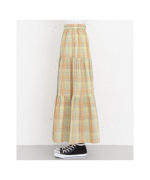 KBF（ケイビーエフ）の「KBF+ チェックボリュームフレアスカート（スカート・レディース・GREEN/YELLOW/BEIGE・one）」の11枚目の写真