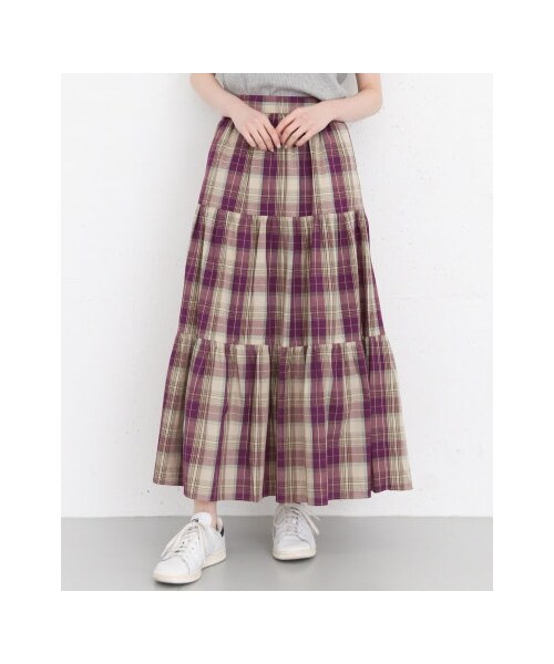 KBF（ケイビーエフ）の「KBF+ チェックボリュームフレアスカート（スカート・レディース・GREEN/YELLOW/BEIGE・one）」の5枚目の写真