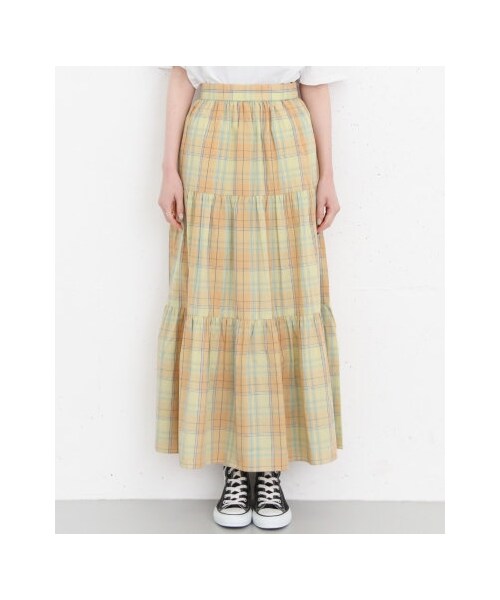 KBF（ケイビーエフ）の「KBF+ チェックボリュームフレアスカート（スカート・レディース・GREEN/YELLOW/BEIGE・one）」の10枚目の写真