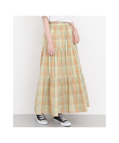 KBF（ケイビーエフ）の「KBF+ チェックボリュームフレアスカート（スカート・レディース・GREEN/YELLOW/BEIGE・one）」の8枚目の写真