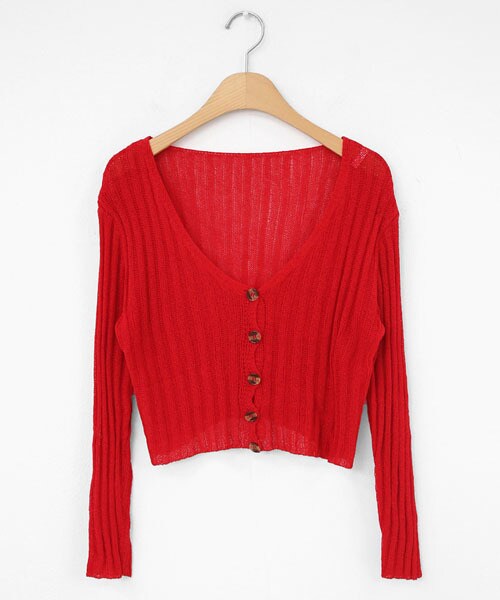 DHOLIC（ディーホリック）の「クロップドリブニットカーディガン（カーディガン/ボレロ・レディース・グリーン/レッド/ホワイト/ブラック/ベージュ/パープル・FREE）」の6枚目の写真