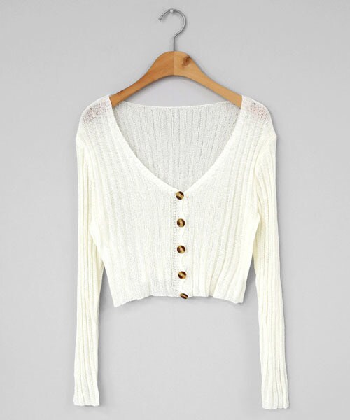DHOLIC（ディーホリック）の「クロップドリブニットカーディガン（カーディガン/ボレロ・レディース・グリーン/レッド/ホワイト/ブラック/ベージュ/パープル・FREE）」の2枚目の写真