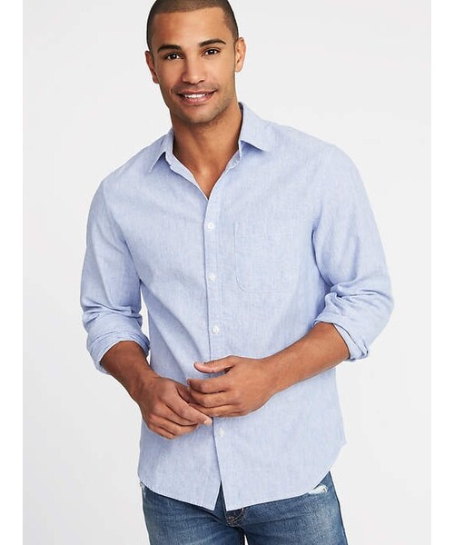 OLD NAVY（オールドネイビー）の「Regular-Fit Linen-Blend Shirt for Men（シャツ/ブラウス・メンズ・Anchors Away/Cream/Light Blue/Olive Through This/Peach・Regular Xs/Regular S/Regular M/Regular L/Regular Xl/Big Xxl/Big Xxxl/Tall M/Tall L/Tall Xl/Tall Xxl/Tall Xxxl）」の5枚目の写真