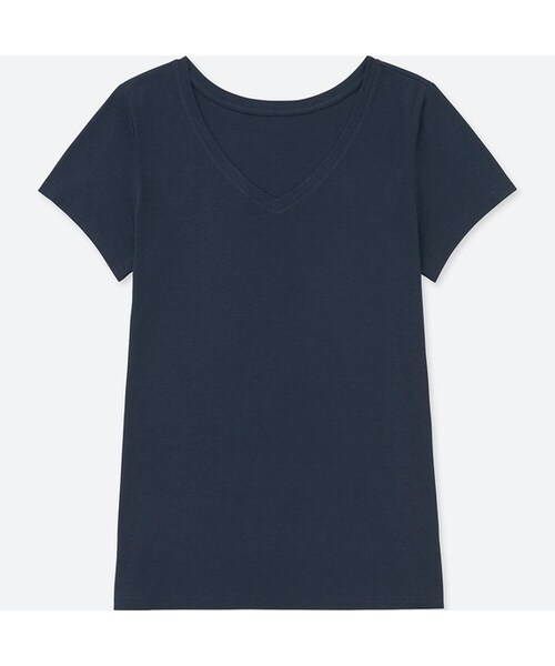 UNIQLO（ユニクロ）の「カラーVネックT（半袖）（Tシャツ/カットソー・レディース・BLACK 09/WHITE 00/NAVY 69/OLIVE 56/GRAY 03・L/S/M/XL）」の5枚目の写真