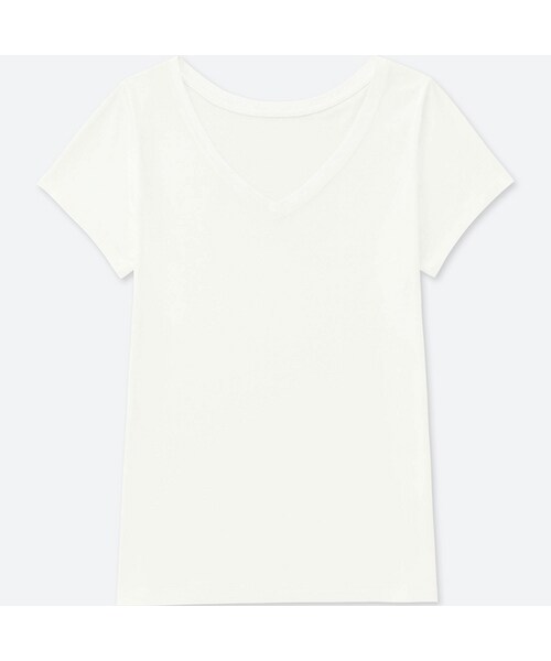 UNIQLO（ユニクロ）の「カラーVネックT（半袖）（Tシャツ/カットソー・レディース・BLACK 09/WHITE 00/NAVY 69/OLIVE 56/GRAY 03・L/S/M/XL）」の2枚目の写真