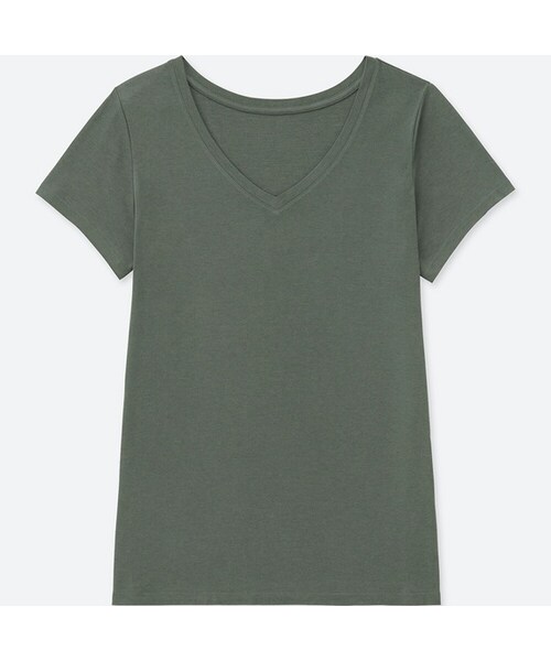 UNIQLO（ユニクロ）の「カラーVネックT（半袖）（Tシャツ/カットソー・レディース・BLACK 09/WHITE 00/NAVY 69/OLIVE 56/GRAY 03・L/S/M/XL）」の4枚目の写真