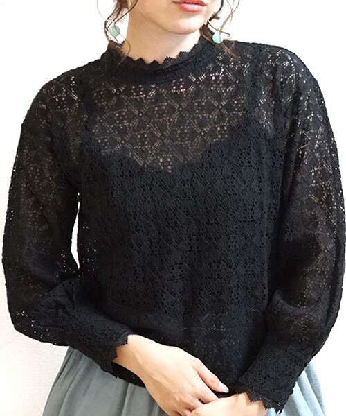 Tiffee SELECT(ティフィーセレクト)の「首つまりフリルネックラッセルレースブラウス(シャツ/ブラウス・レディース・ブラック・M)」の1枚目の写真