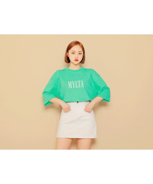 HOTPING（ホッピン）の「フロントレタリングラウンドネックTシャツ（Tシャツ/カットソー・レディース・グレー/ミント/レモン/ホワイト/ブラック・フリーサイズ(XS-XL)）」の4枚目の写真