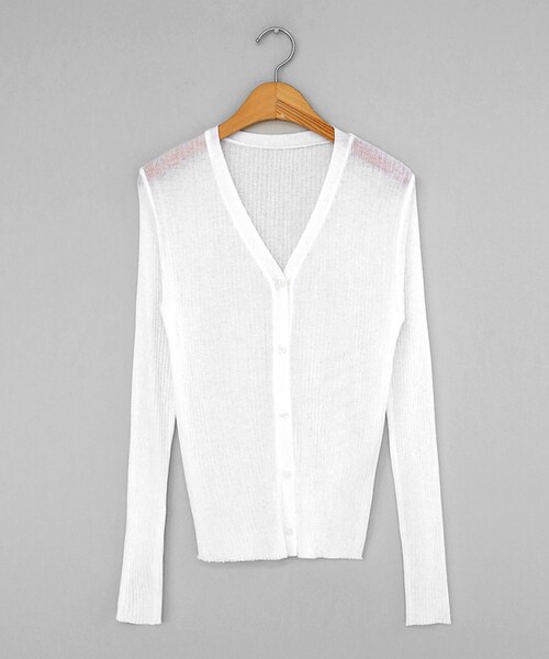 DHOLIC(ディーホリック)の「リブニットVネックカーディガン(カーディガン/ボレロ・レディース・ブルー/ベージュ/ホワイト/ブラック/グリーン/ブラウン・FREE)」の2枚目の写真