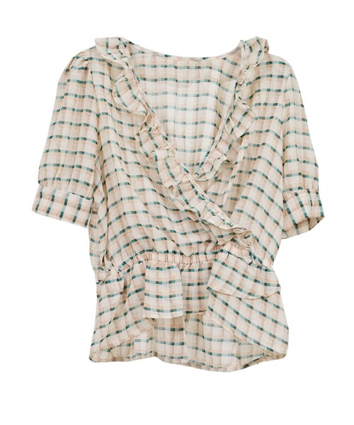 STYLEBLOCK（スタイルブロック）の「シフォンチェックプリントフリルブラウス（シャツ/ブラウス・レディース・レッド/グリーン/ブルー・M）」の2枚目の写真