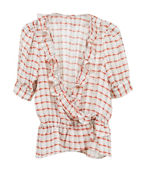 STYLEBLOCK（スタイルブロック）の「シフォンチェックプリントフリルブラウス（シャツ/ブラウス・レディース・レッド/グリーン/ブルー・M）」の3枚目の写真