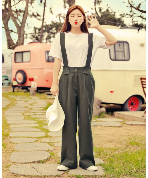 HOTPING（ホッピン）の「[LOVB JUMPSUIT] L-828（つなぎ/オールインワン・レディース・ライトベージュ/ダークカーキ・1(XS-S)/2(M-L)/3(L-XL)）」の2枚目の写真