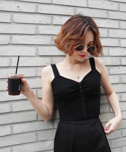 DHOLIC(ディーホリック)の「クロップドリブビスチェ(タンクトップ・レディース・ブラック/ホワイト/ピンク/ベージュ・FREE)」の1枚目の写真