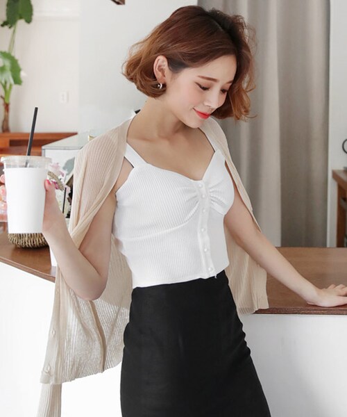 DHOLIC(ディーホリック)の「クロップドリブビスチェ(タンクトップ・レディース・ブラック/ホワイト/ピンク/ベージュ・FREE)」の2枚目の写真