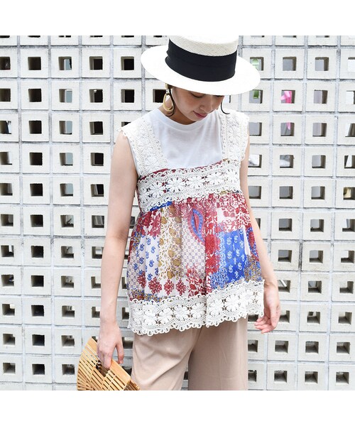 no brand（ノーブランド）の「【 MORE SALE 】プリントシフォン×レースキャミ（シャツ/ブラウス・レディース・その他）」の2枚目の写真