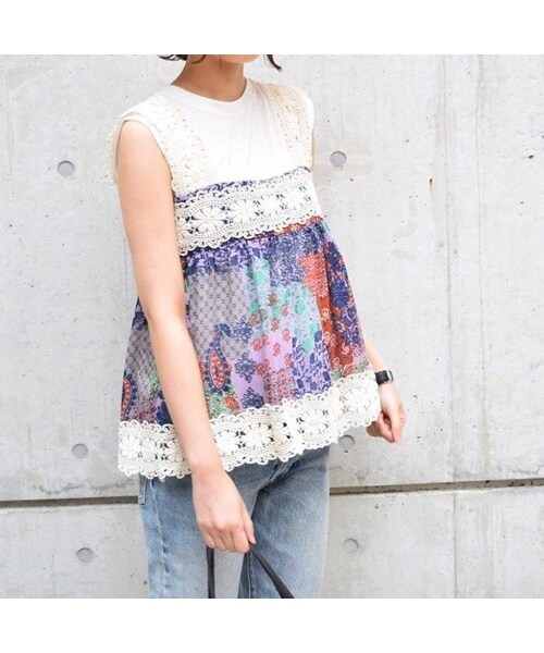 no brand（ノーブランド）の「【 MORE SALE 】プリントシフォン×レースキャミ（シャツ/ブラウス・レディース・その他）」の4枚目の写真