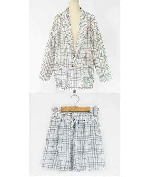 DHOLIC（ディーホリック）の「チェックジャケット&ショートパンツSET（テーラードジャケット・レディース・ブラック/グレー・FREE）」の2枚目の写真
