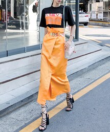 DINT | シャインロングスリットスカート（ベルトset）(スカート)