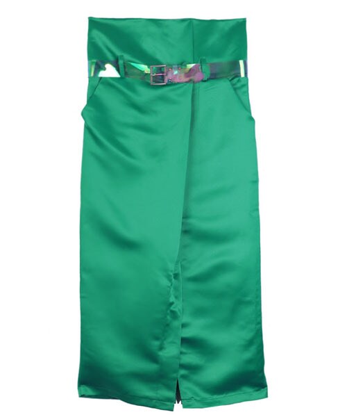 DINT（ディント）の「シャインロングスリットスカート（ベルトset）（スカート・レディース・오렌지/그린・one(44~66size)）」の2枚目の写真