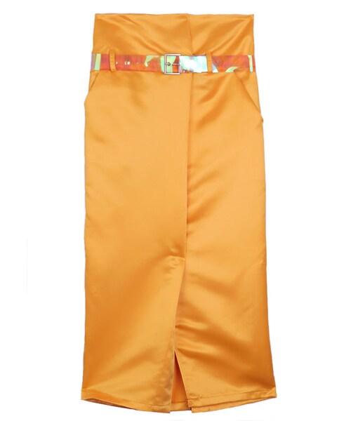 DINT（ディント）の「シャインロングスリットスカート（ベルトset）（スカート・レディース・오렌지/그린・one(44~66size)）」の3枚目の写真