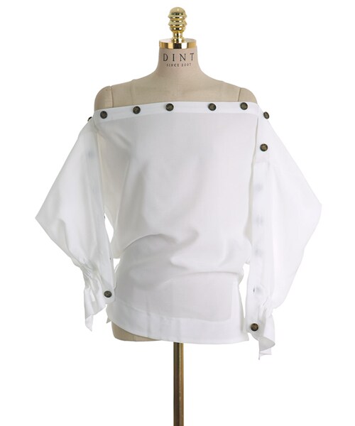DINT（ディント）の「スリットボタンラインオープンブラウス（シャツ/ブラウス・レディース・화이트/그린・one(44~66size)）」の2枚目の写真
