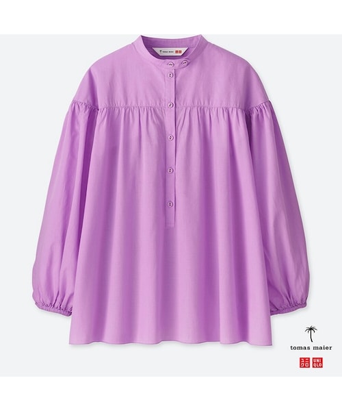 UNIQLO（ユニクロ）の「ソフトコットンギャザーブラウス（7分袖）（シャツ/ブラウス・レディース・BLACK 09/PURPLE 72/WHITE 00・M/XL/XS/XXL/L/S/3XL）」の3枚目の写真