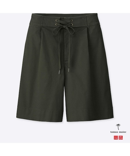 UNIQLO（ユニクロ）の「チノワイドショートパンツ（その他パンツ・レディース・DARK GREEN 59/WHITE 00/RED 15・73/58/67/64/55/61/70/76）」の2枚目の写真