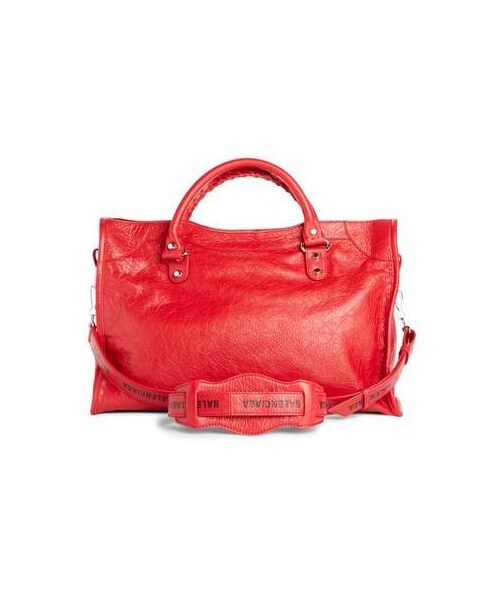 BALENCIAGA（バレンシアガ）の「Balenciaga Classic City AJ Logo Strap Leather Tote（トートバッグ・レディース・Black/Red・One Size）」の4枚目の写真