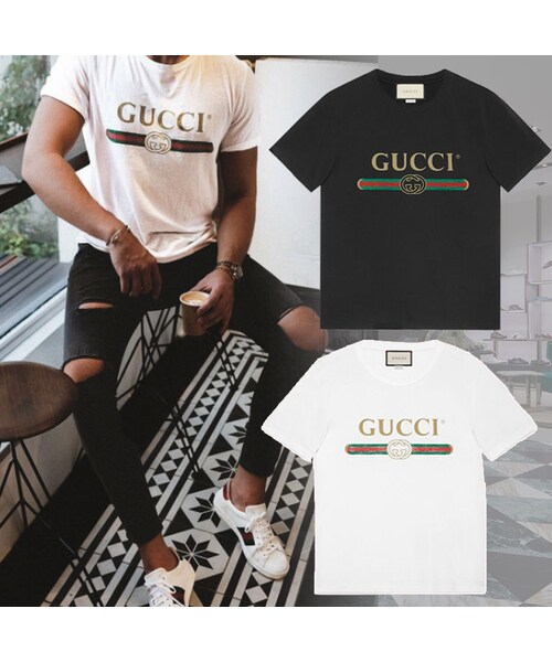 Gucci グッチ の 大人気 送料込 18ss Gucci ヴィンテージロゴ Tシャツ 白黒 その他トップス Wear