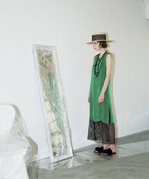 【未使用】UN3D.メッシュロングワンピース 38 ベージュ UN3D.（アンスリード）の「メッシュデザインワンピース