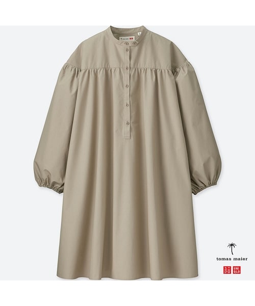 UNIQLO（ユニクロ）の「コットンギャザーワンピース（長袖）＋E（ワンピース・レディース・NAVY 69/DARK GREEN 59/BEIGE 32・S/M/L/XL）」の2枚目の写真