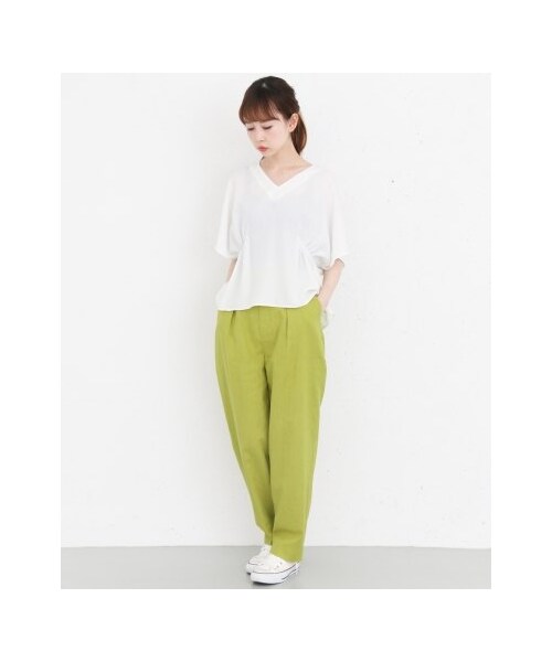 KBF(ケイビーエフ)の「KBF+ リネンクロップドパンツ(パンツ・レディース・LIME/BEIGE/GREEN・one)」の6枚目の写真