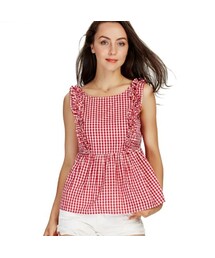 ZARA（ザラ）の「ギンガムチェック フリルブラウス ノースリーブ