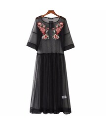 美品 ザラ ZARA シアー ラメ ニットワンピース 黒 ブラック 透け感 ZARA（ザラ）の「シースルー刺繍ワンピース 黒 透け感