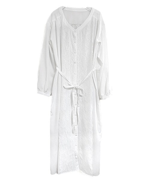 Tiffee SELECT（ティフィーセレクト）の「ソフトブロード生地フロントレースロングガウンワンピース（シャツワンピース・レディース・ホワイト/ブラック・M）」の3枚目の写真