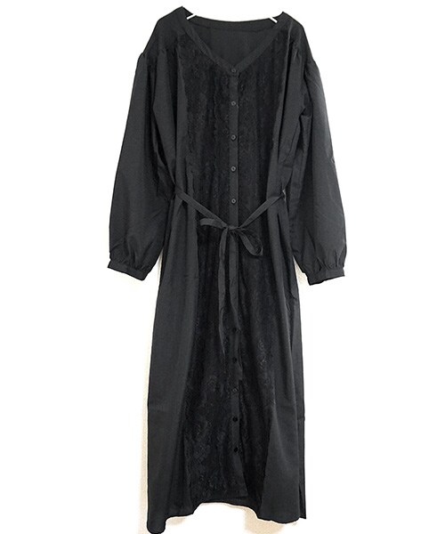 Tiffee SELECT（ティフィーセレクト）の「ソフトブロード生地フロントレースロングガウンワンピース（シャツワンピース・レディース・ホワイト/ブラック・M）」の6枚目の写真