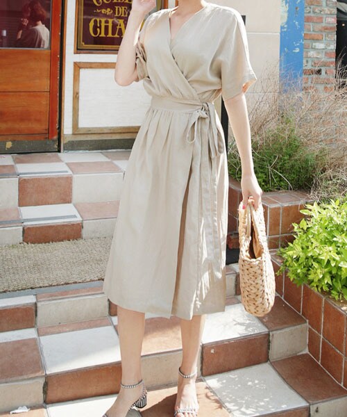 Dholic ディーホリック の リネン混ラップワンピース ワンピース Wear