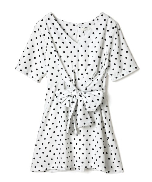 GRL（グレイル）の「カシュクールリボンドットワンピース（ワンピース・レディース・イエロー/ラベンダー/オフホワイト・M）」の2枚目の写真