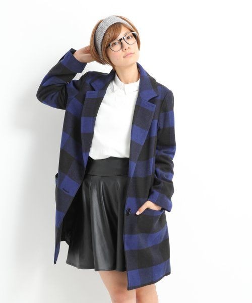 LOWRYS FARM(ローリーズファーム)の「キモウチェックチェスターコート(ジャケット/アウター・レディース・ブルー/ブラック・L/M)」の2枚目の写真