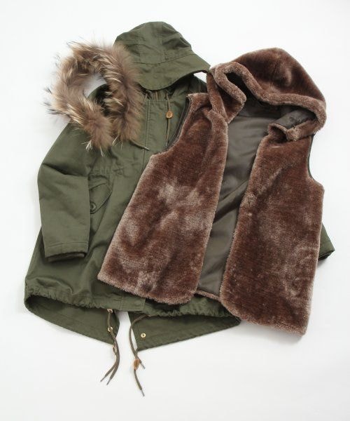 LOWRYS FARM（ローリーズファーム）の「コットンファーツキモッズコート（ジャケット/アウター・レディース・カーキ/ベージュ/ブラック・Ｍ/Ｌ）」の15枚目の写真