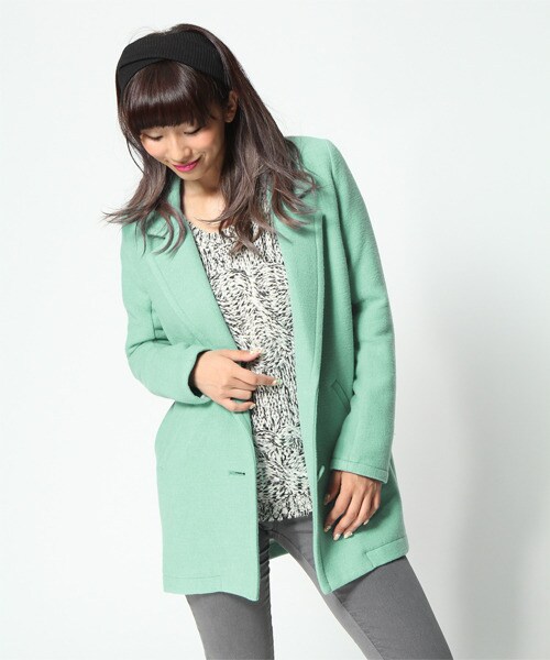 Heather(ヘザー)の「フェイクカシミアテーラーコート(ジャケット/アウター・レディース・キャメル/ライトグレー/ティールブルー・FREE)」の2枚目の写真