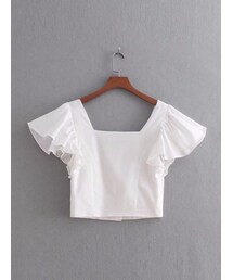 ZARA（ザラ）の「フリルトップス ショート丈 白 黒（その他