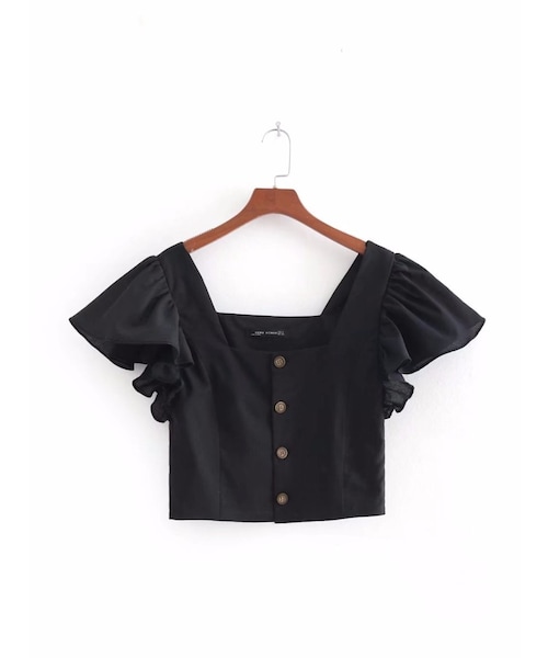 ZARA（ザラ）の「フリルトップス ショート丈 白 黒（その他