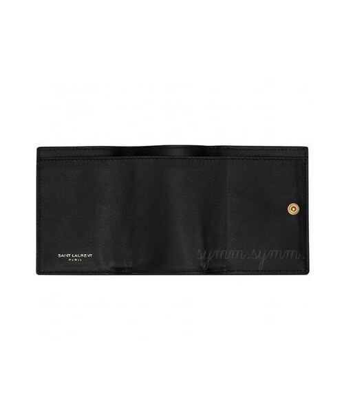 YSL 黒 三つ折り財布 ゴールドロゴ Saint Laurent（サンローラン）の「☆SAINT LAURENT☆YSLゴールドロゴ