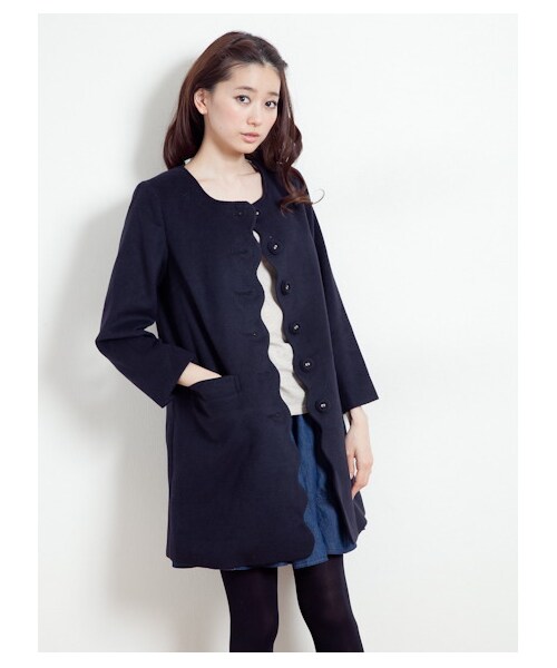 earth music&ecology（アースミュージックアンドエコロジー）の「【Special Price】スカラップコート（コート　・レディース・ピンクベージュ/キャメル/ネイビー・M/S）」の7枚目の写真