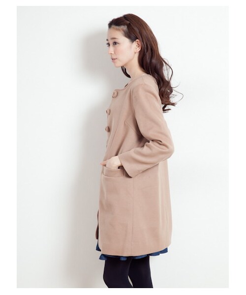 earth music&ecology（アースミュージックアンドエコロジー）の「【Special Price】スカラップコート（コート　・レディース・ピンクベージュ/キャメル/ネイビー・M/S）」の2枚目の写真